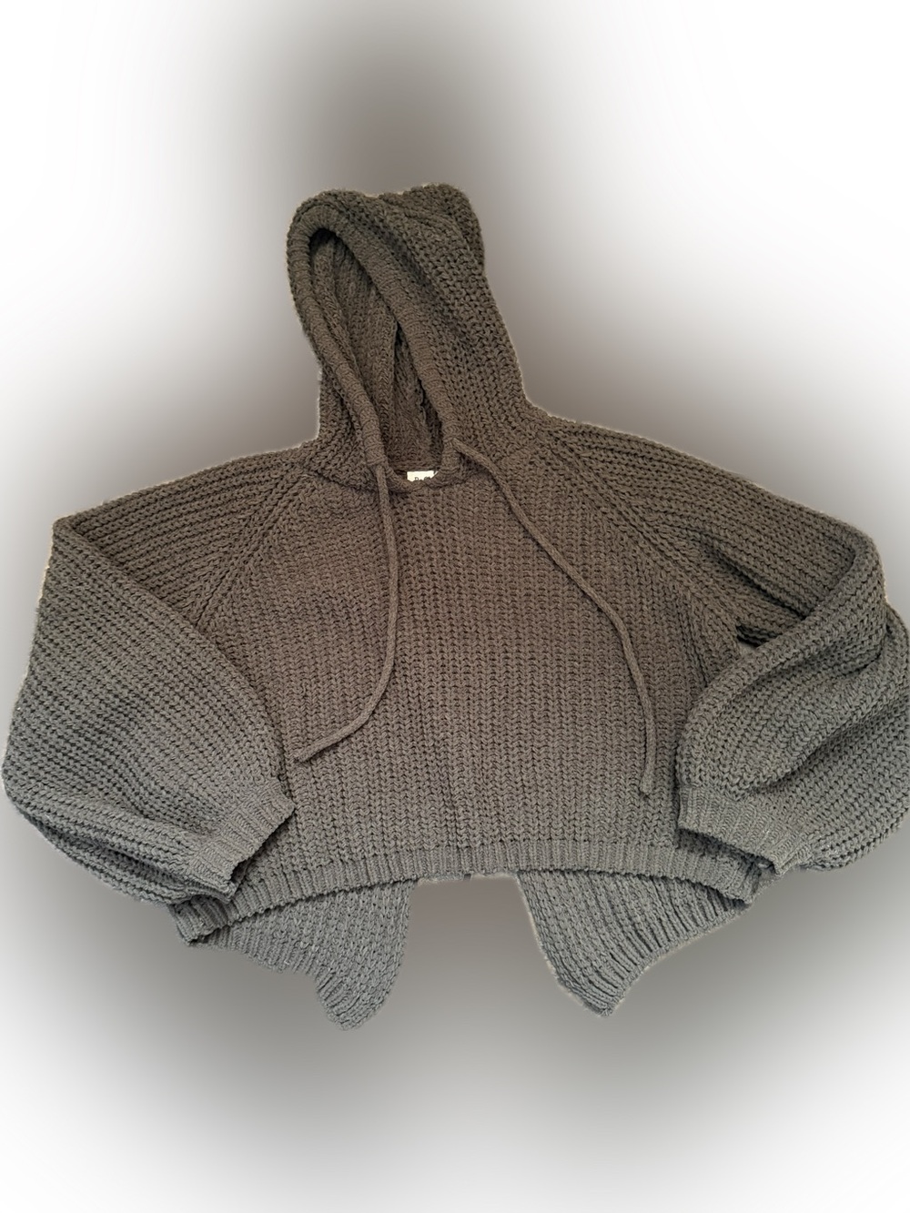 POL Chunky Hooded Cropped Knit Sweater - Army Green 0055